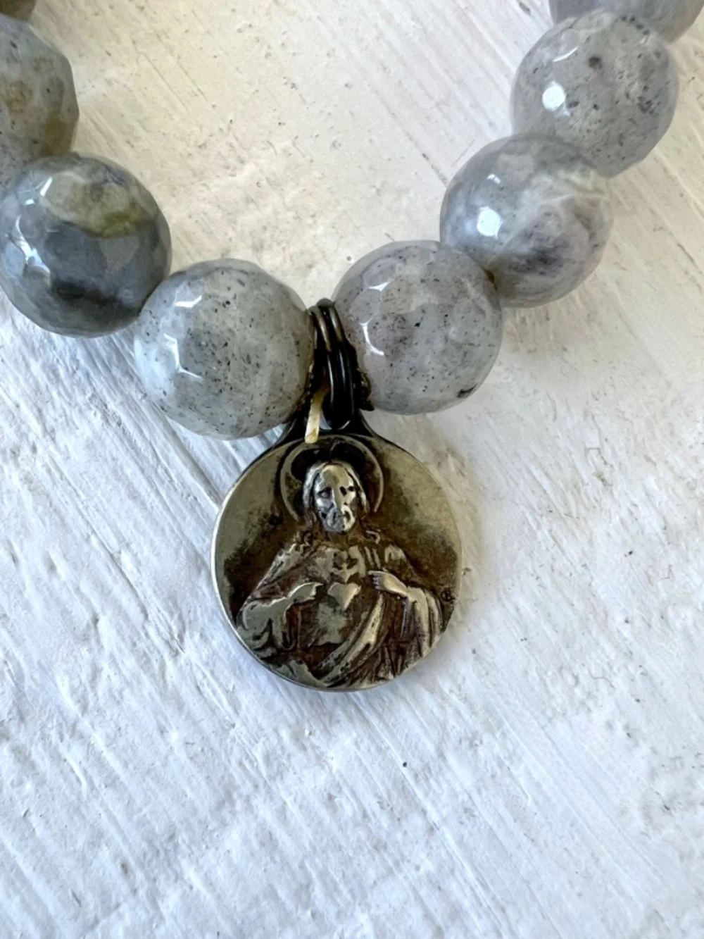 LABRADORITE Faceted Bead Stretch Bracelet with Charm